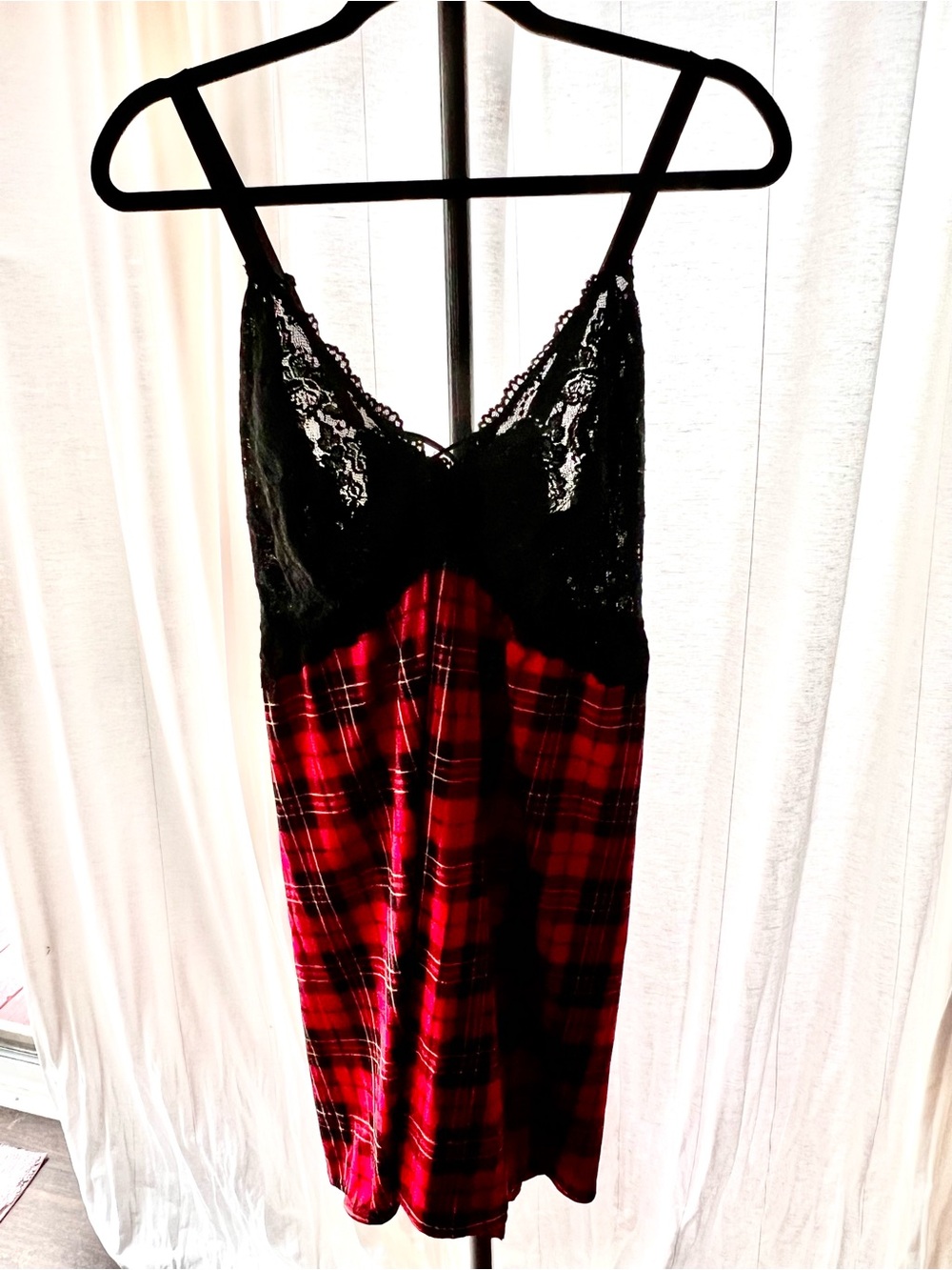 torrid Black Lace & Red Plaid Satin Chemise